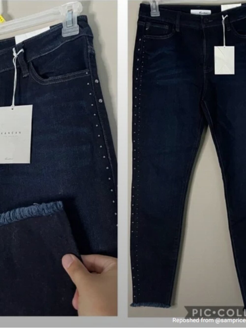 KANCAN studded raw hem high rise ankle skinny jean